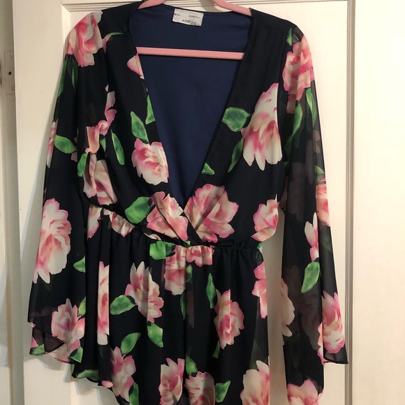 Pants - Black romper floral